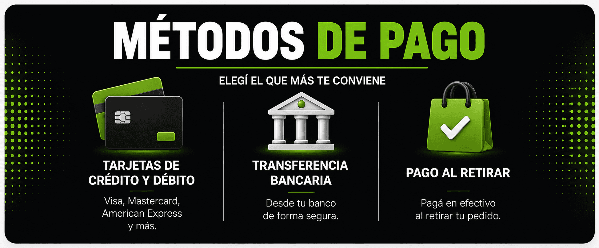 Métodos de pago Lanzarini Mobile: tarjetas de crédito y débito, transferencia bancaria y pago al retirar